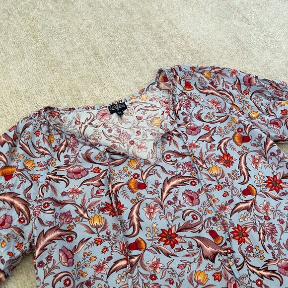 Tamga Designs Boho Floral Print Peasant Blouse Top M Blue Red - Picture 3 of 10